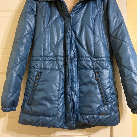 Women's Kenneth Cole Quilted Winter Jacket Faux Shearling Lined Blue Size M Snow - Picture 4 of 17